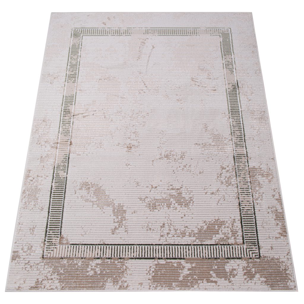 Alfombra Crystal Verde Beige Borde Moteado Efecto 3D