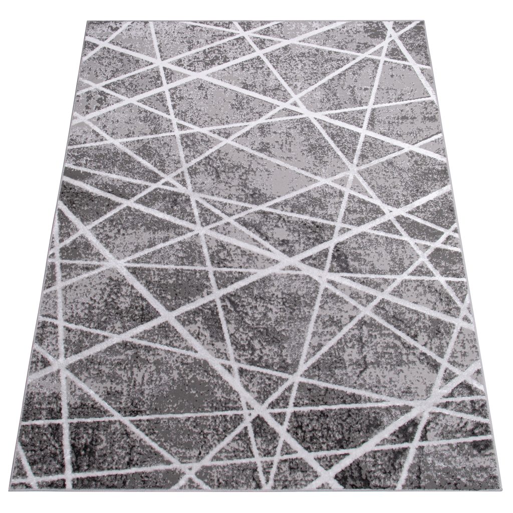 Alfombra Crystal Gris Blanco Geométrico Líneas Efecto 3D