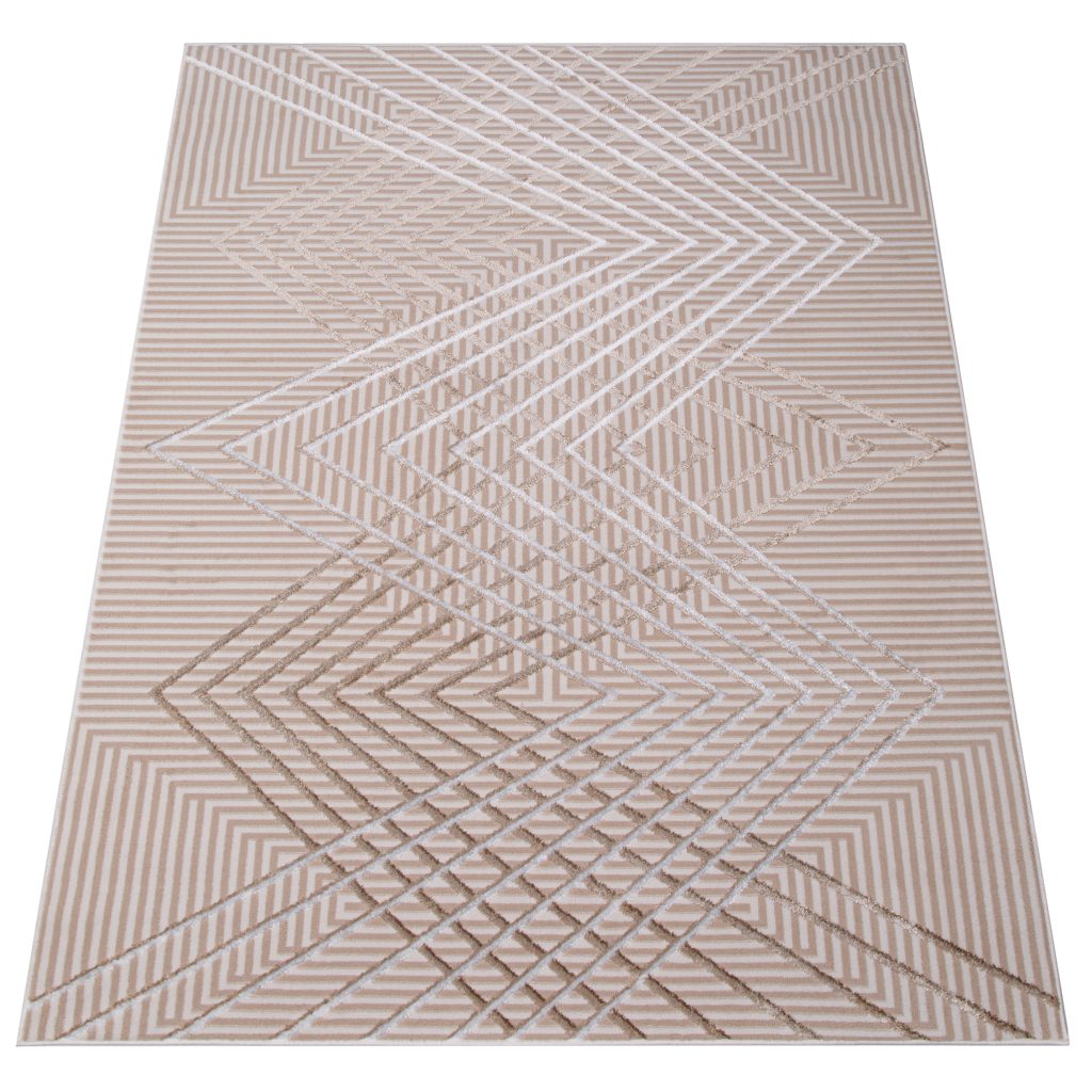 Alfombra Crystal Beige Marrón Zigzag Geométrico Efecto 3D