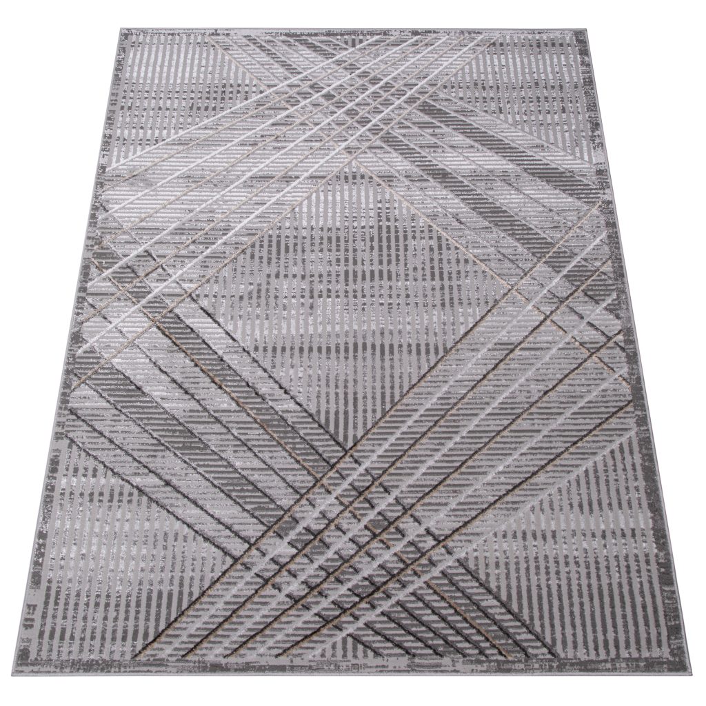 Alfombra Crystal Gris Claro Beige Geométrico Efecto 3D