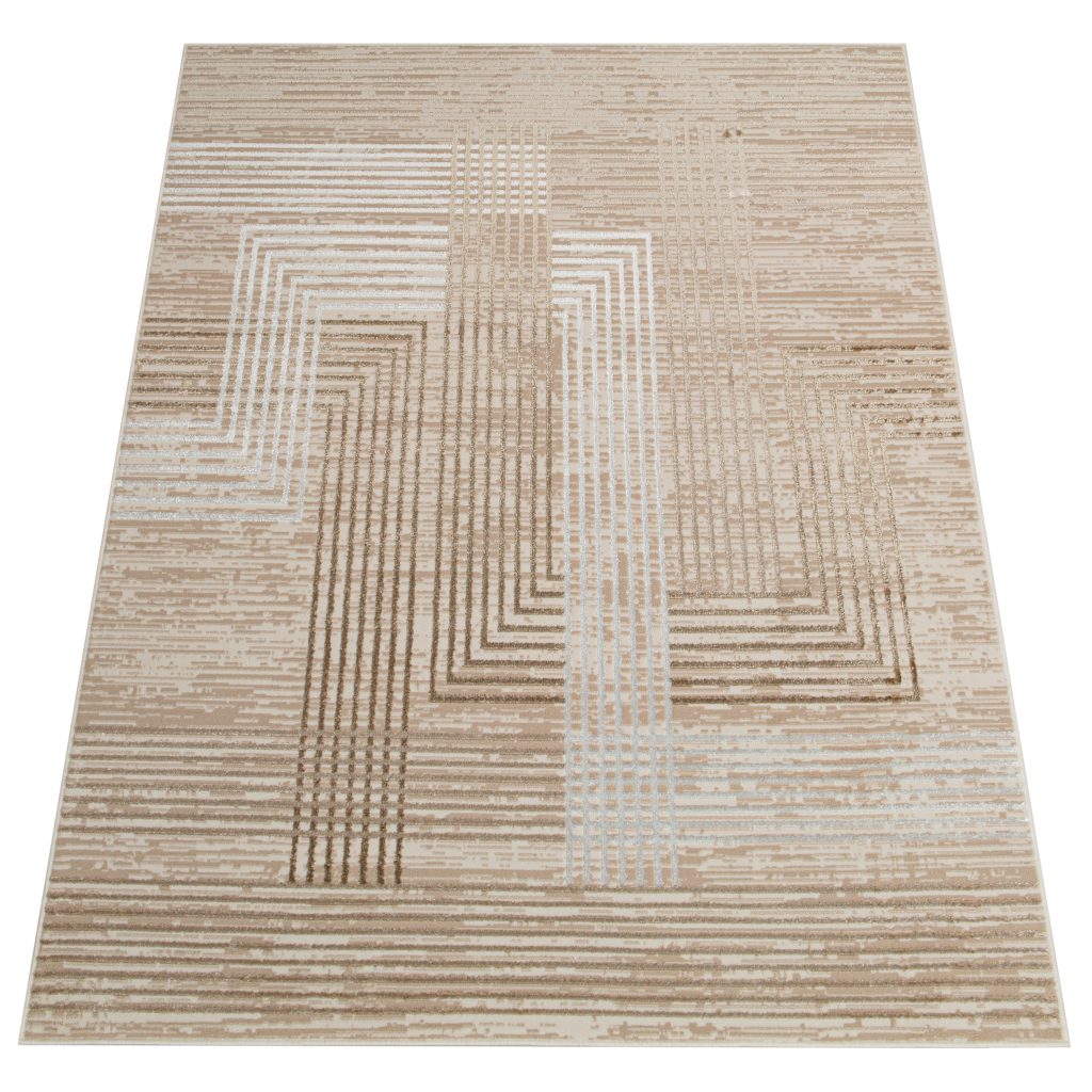 Alfombra Crystal Marrón Beige Crema Rayas Efecto 3D