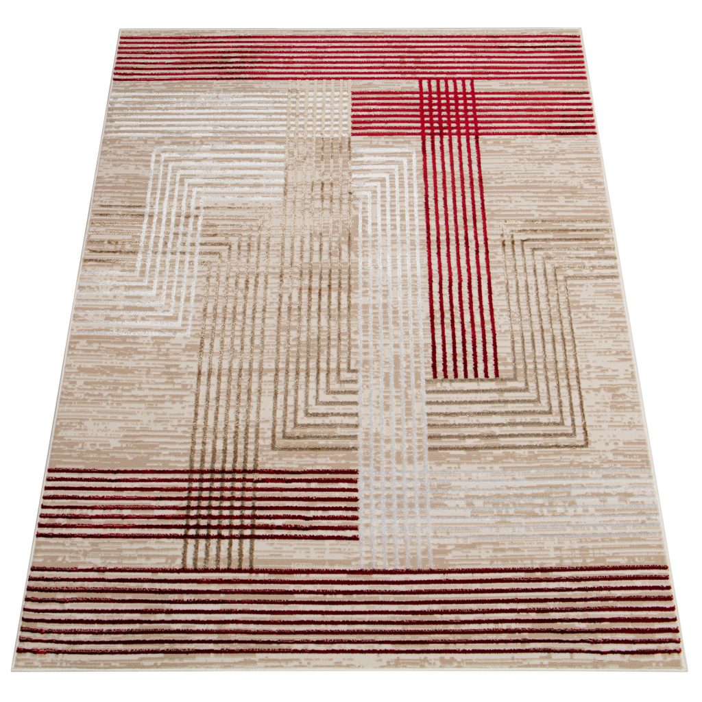 Alfombra Crystal Rojo Beige Crema Rayas Efecto 3D
