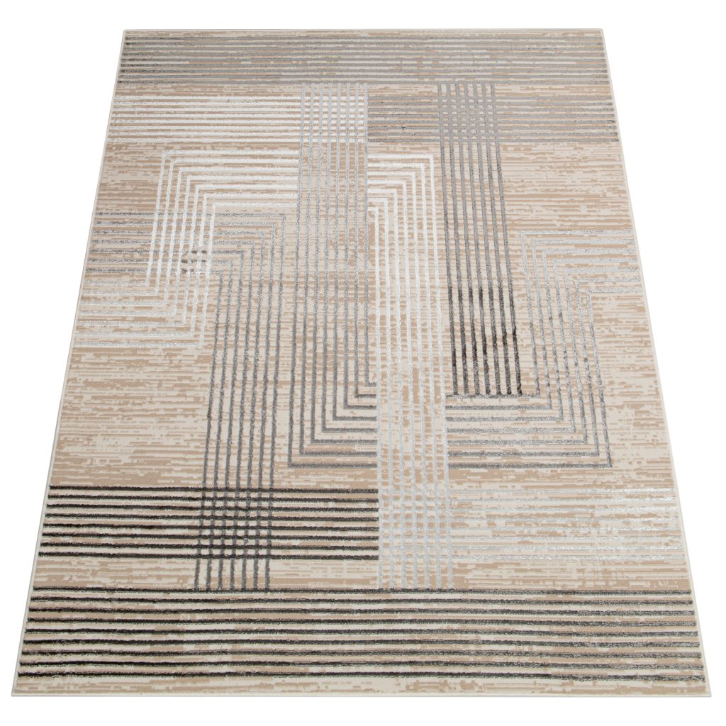Alfombra Crystal Gris Beige Crema Rayas Efecto 3D