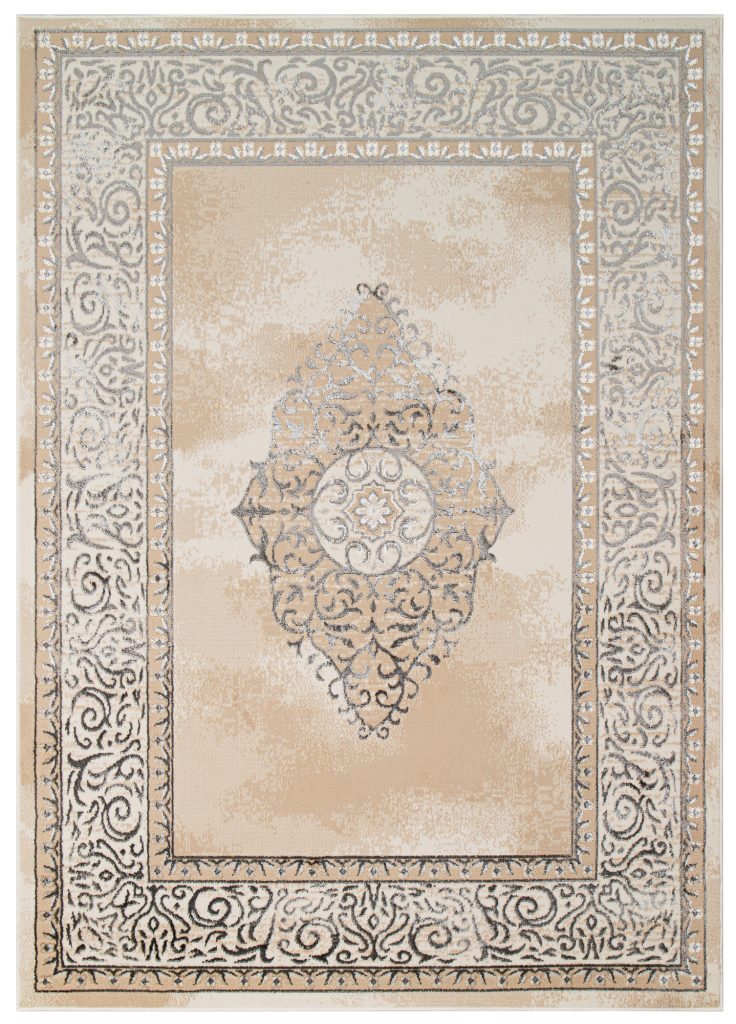 Alfombra Ares Gris Beige Rosetón Vintage