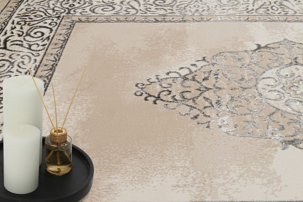 Alfombra Ares Gris Beige Rosetón Vintage