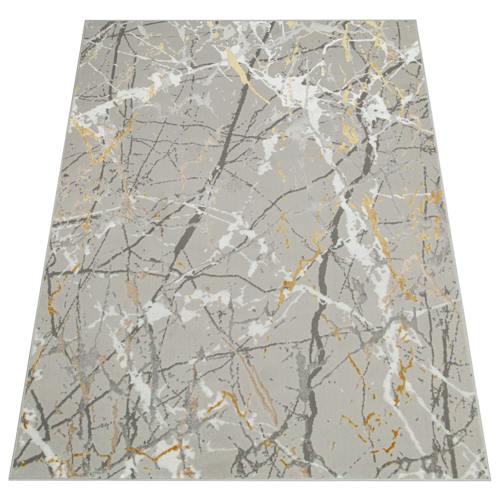 Alfombra Crystal Gris Dorado Abstracto Mármol Efecto 3D