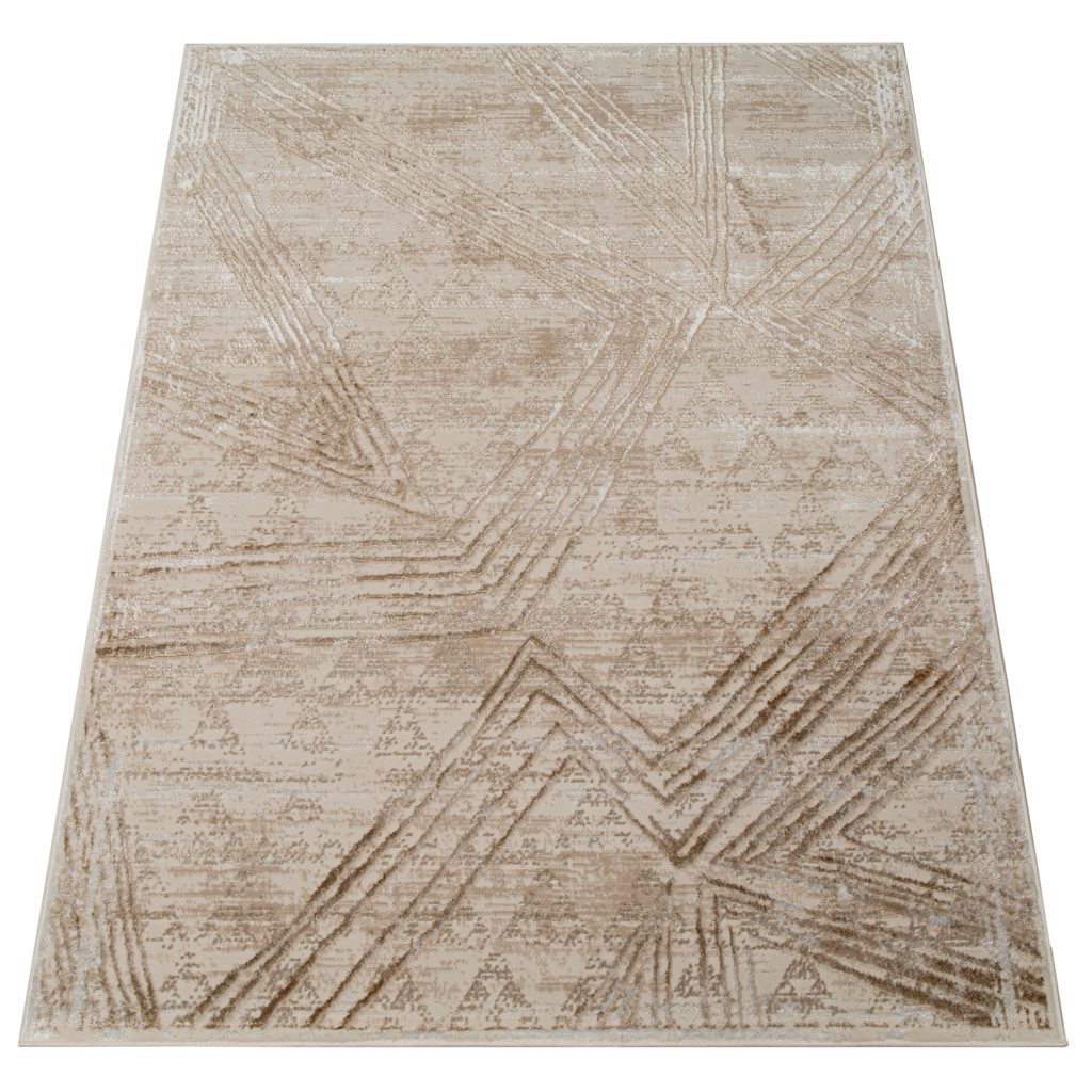 Alfombra Crystal Crema Marrón Moteado Líneas Efecto 3D