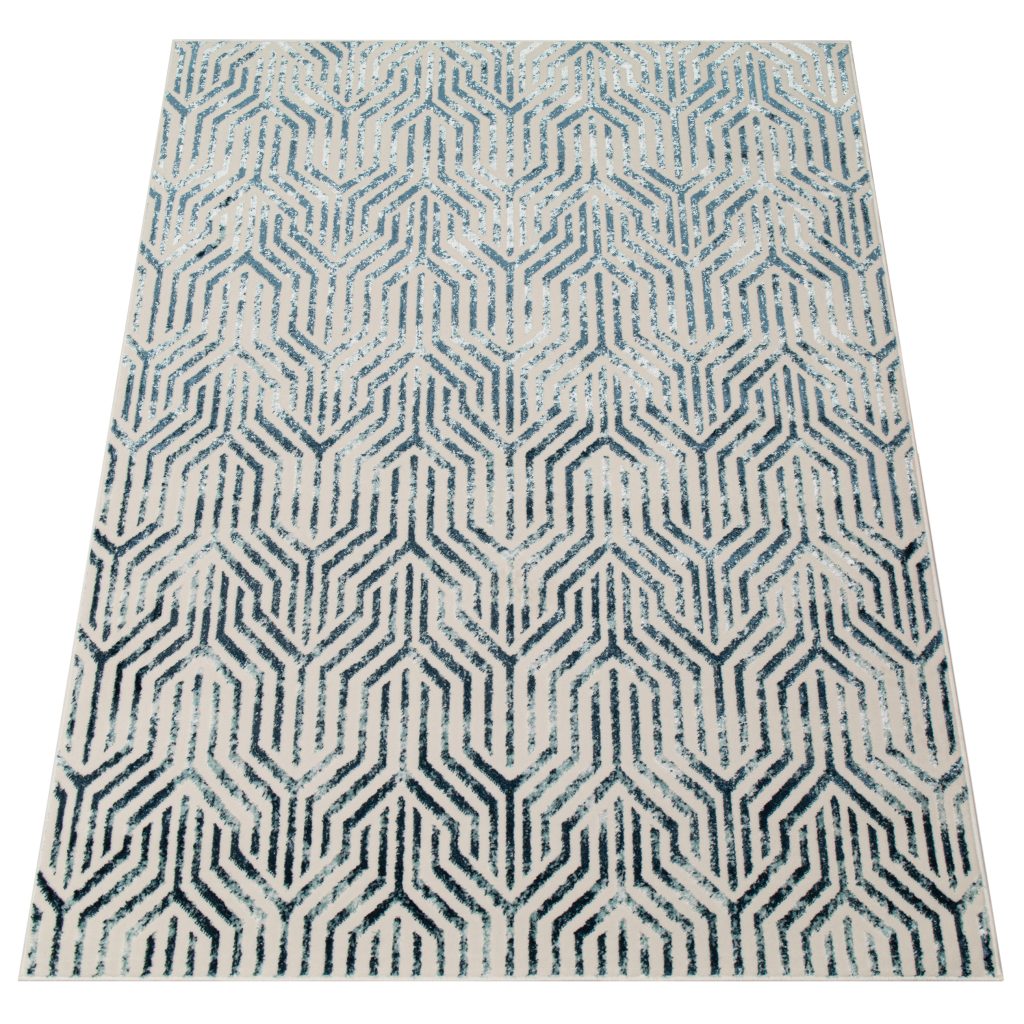 Alfombra Crystal Azul Blanco Líneas Efecto 3D