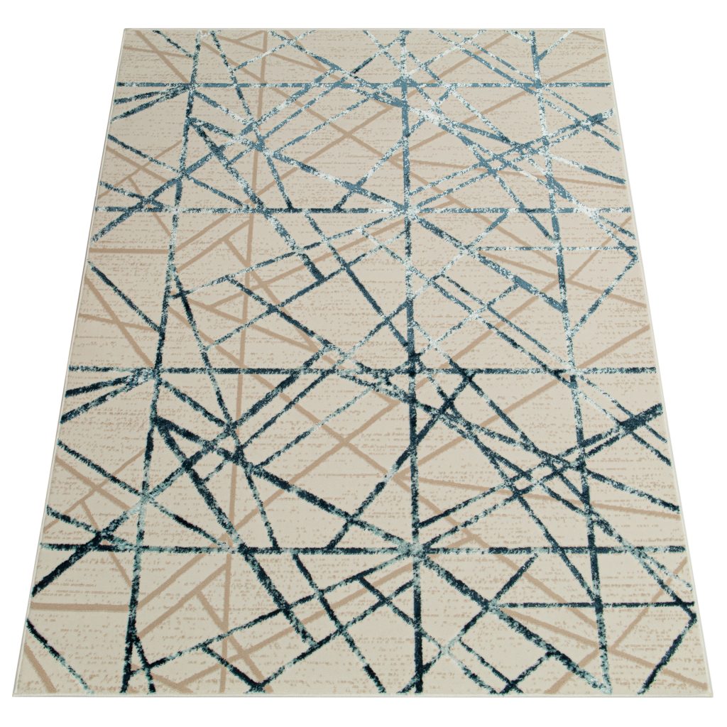 Alfombra Crystal Azul Beige Abstracto Líneas Efecto 3D
