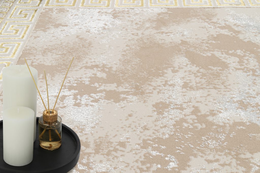 Alfombra Ares Dorado Beige Borde Abstracto