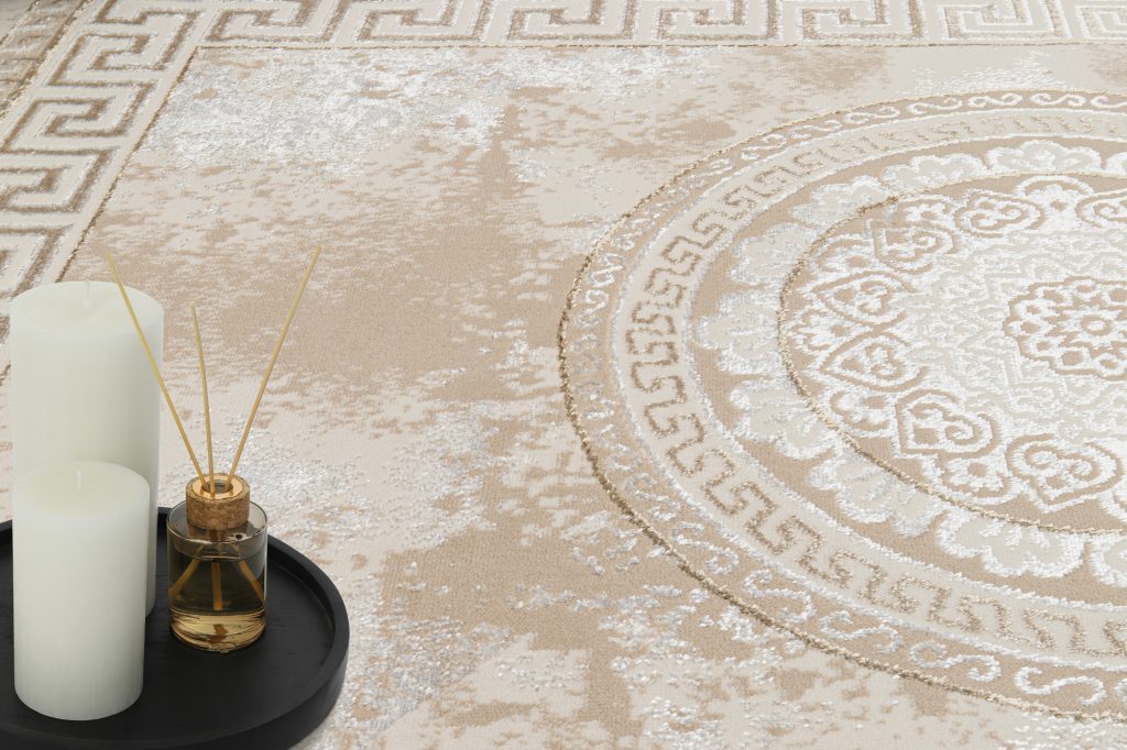 Alfombra Ares Dorado Marrón Ornamental Medallón