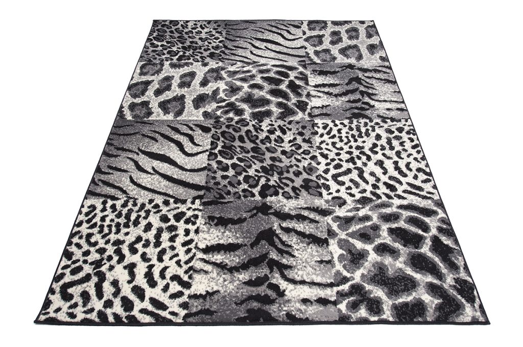 Alfombra Dream Gris Negro Estampado Animal Cuadrados