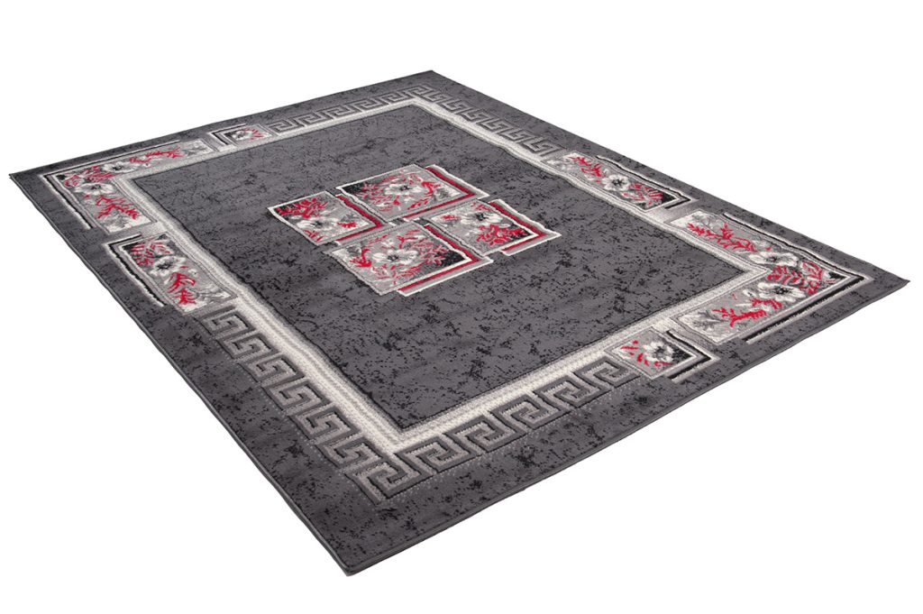 Alfombra Dream Gris Rojo Floral Cuadrados