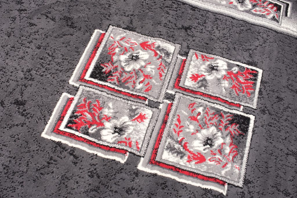 Alfombra Dream Gris Rojo Floral Cuadrados