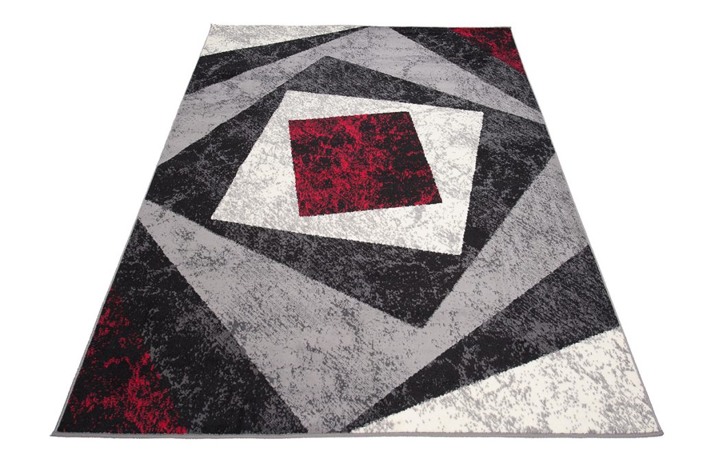 Alfombra Dream Geométrico Gris Rojo Cuadrados