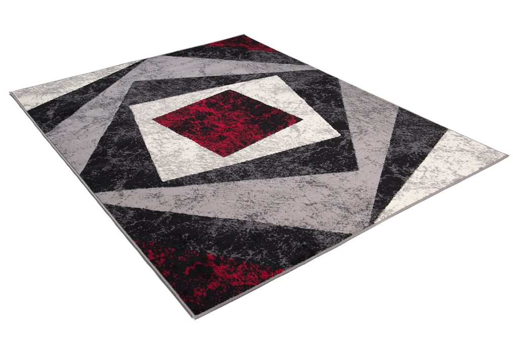 Alfombra Dream Geométrico Gris Rojo Cuadrados
