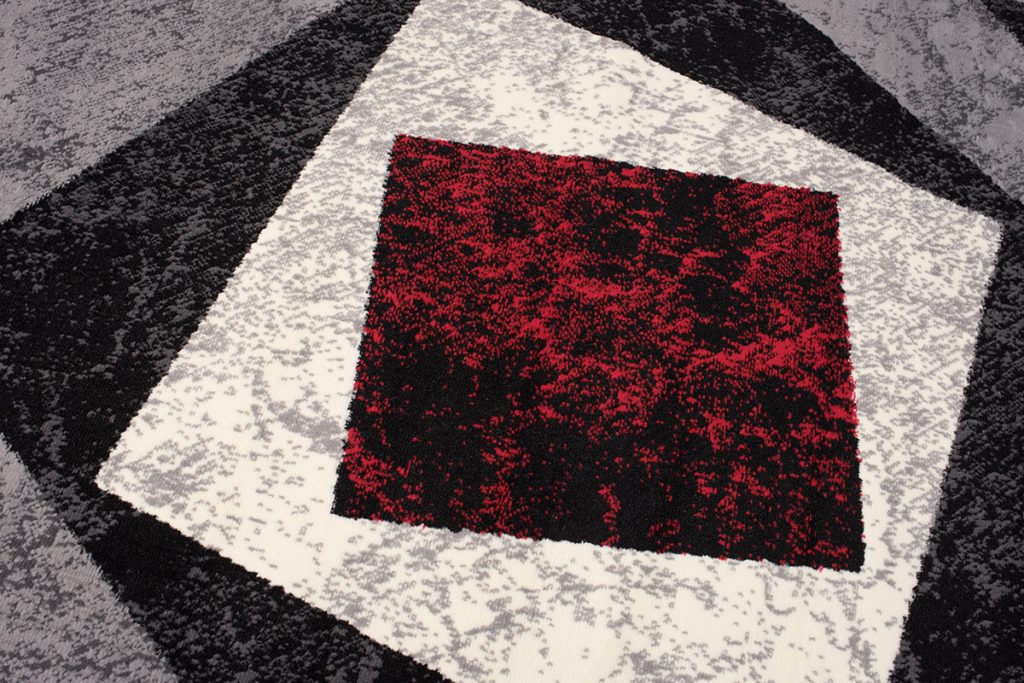 Alfombra Dream Geométrico Gris Rojo Cuadrados