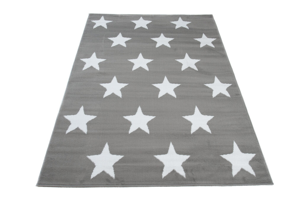 Alfombra Luxury Gris Blanco Estrellas Infantil