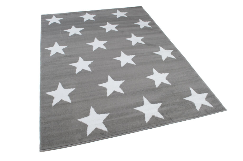 Alfombra Luxury Gris Blanco Estrellas Infantil