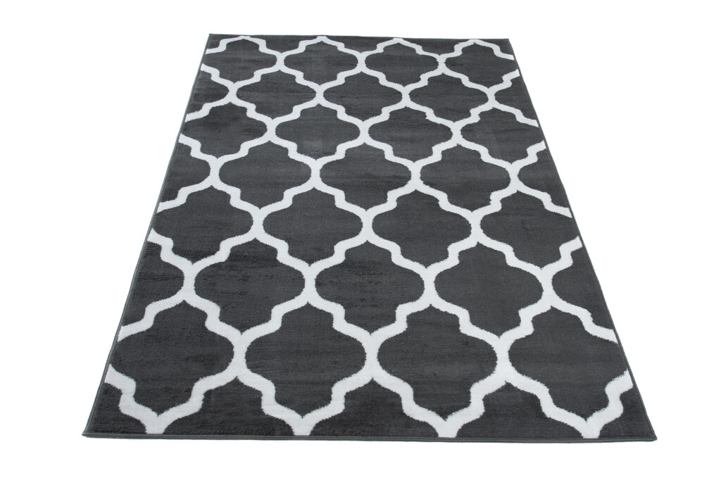 Alfombra Luxury Gris Oscuro Blanco Geométrico Trellis