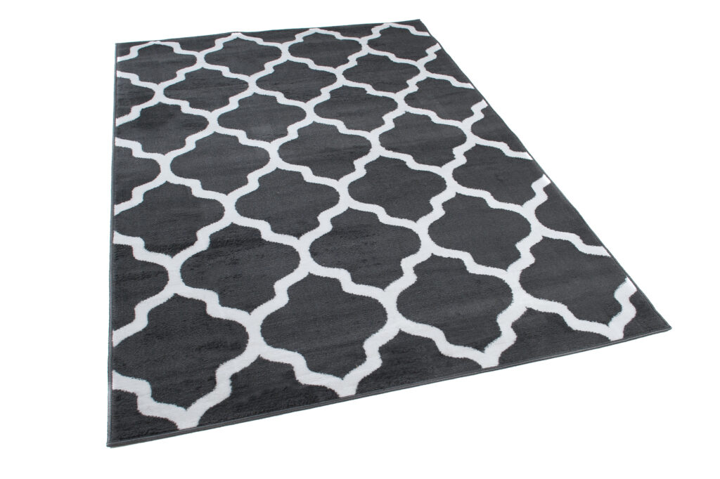 Alfombra Luxury Gris Oscuro Blanco Geométrico Trellis