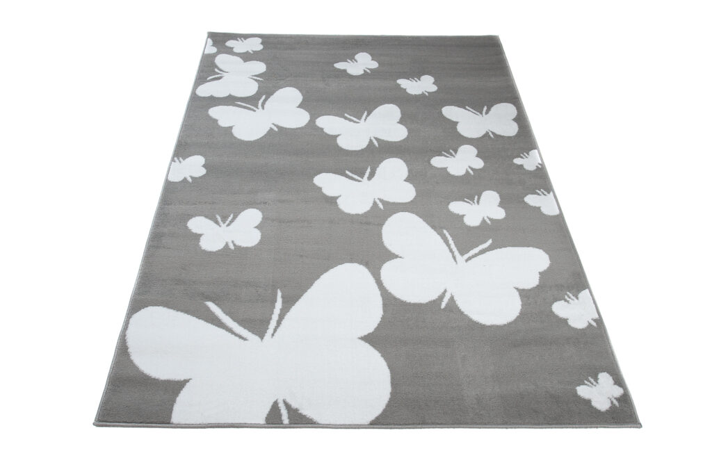 Alfombra Luxury Gris Blanco Mariposas Infantil
