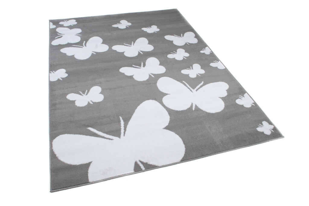 Alfombra Luxury Gris Blanco Mariposas Infantil