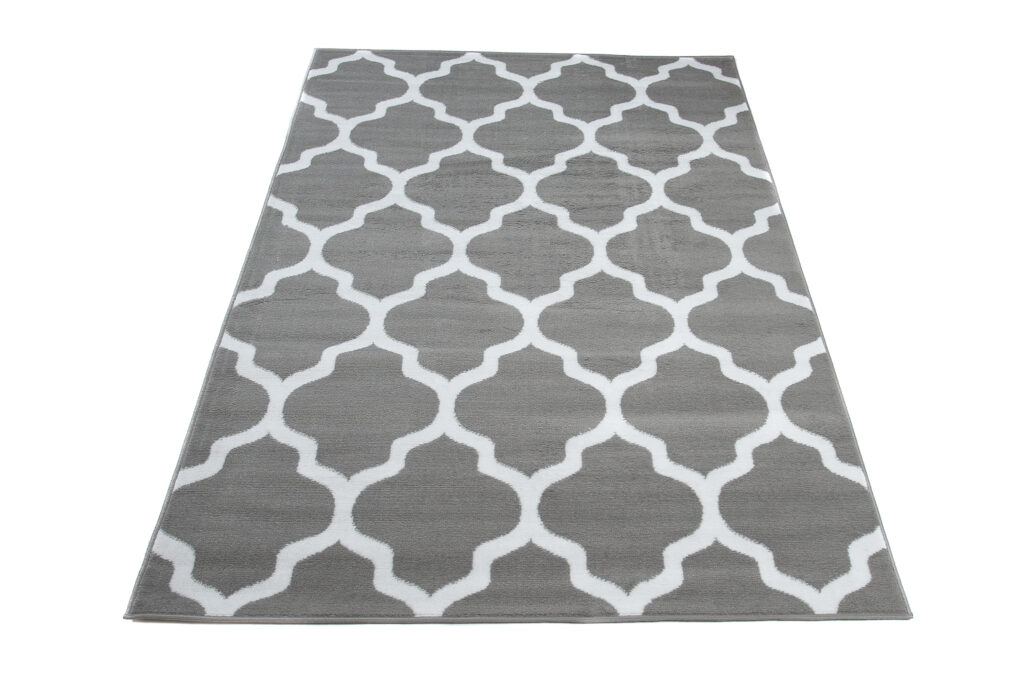 Alfombra Luxury Gris Claro Blanco Geométrico Trellis