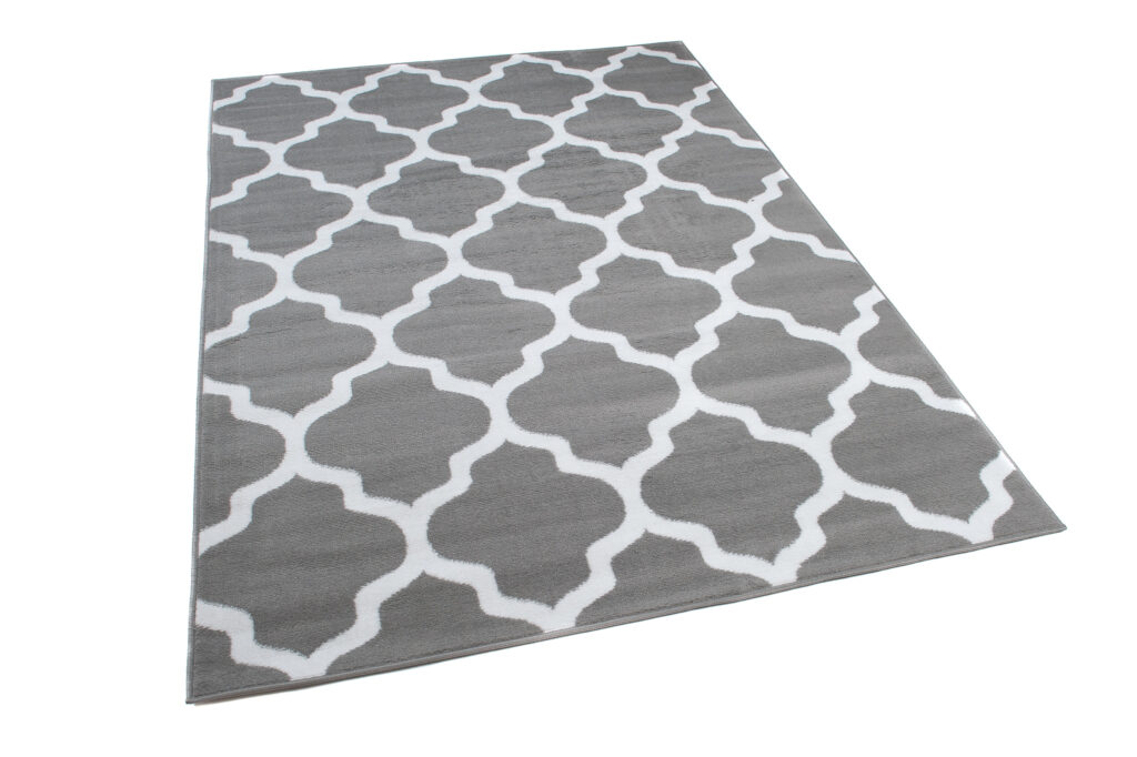 Alfombra Luxury Gris Claro Blanco Geométrico Trellis