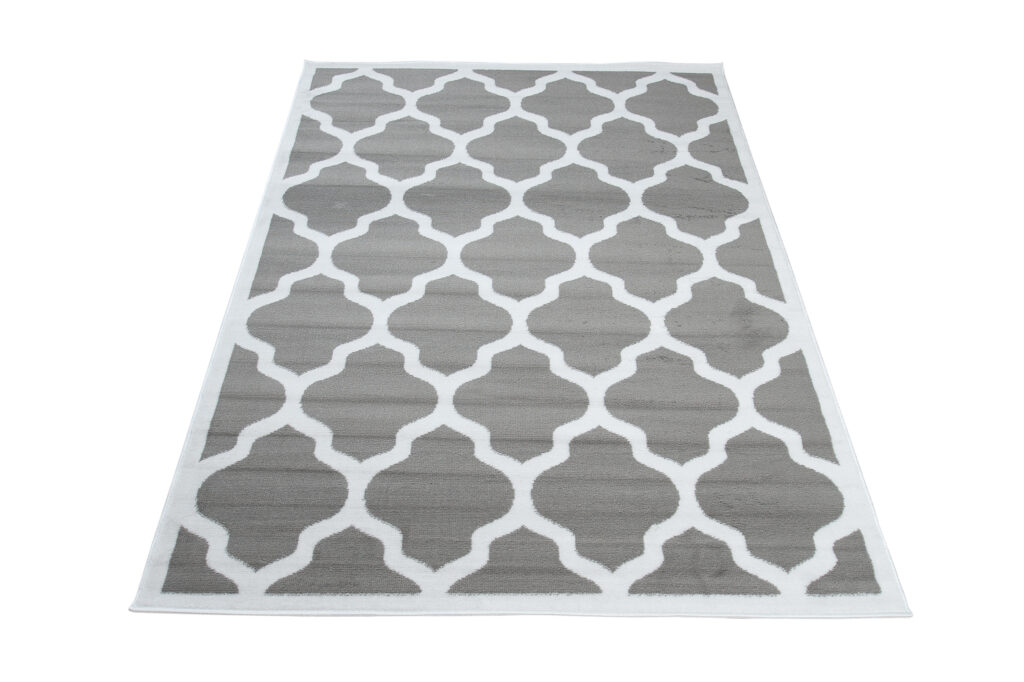 Alfombra Luxury Gris Blanco Geométrico Trellis Borde