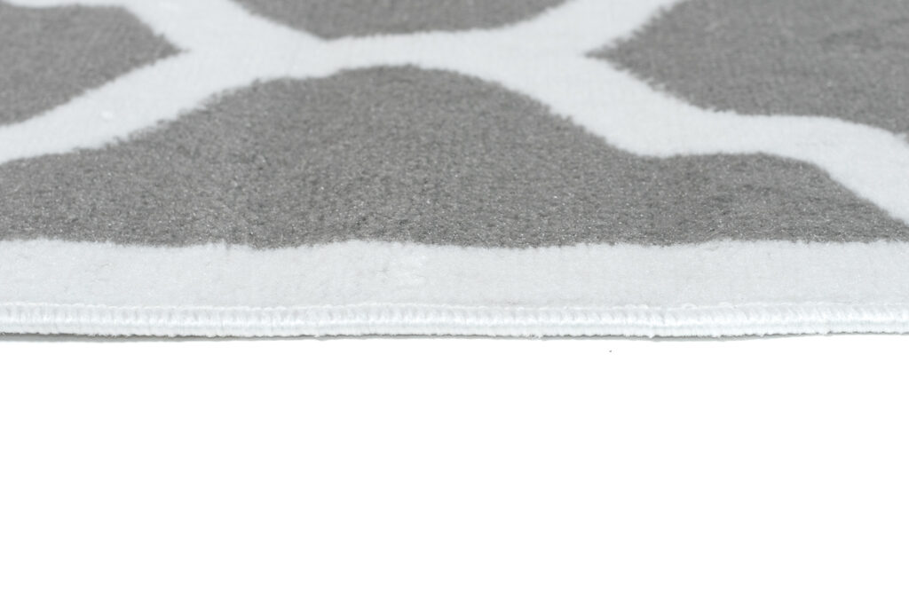Alfombra Luxury Gris Blanco Geométrico Trellis Borde
