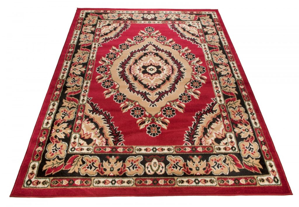 Alfombra Atlas Rojo Beige Tradicional Rosetón