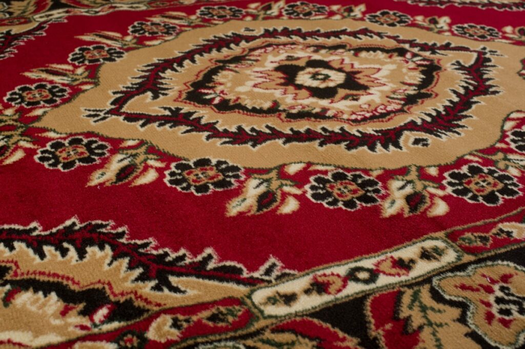 Alfombra Atlas Rojo Beige Tradicional Rosetón