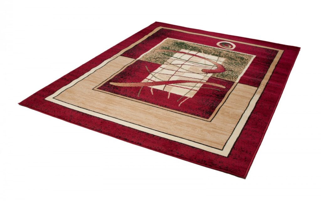 Alfombra Atlas Rojo Beige Abstracto Borde