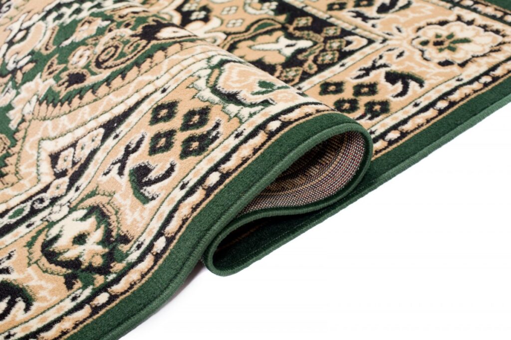Alfombra Atlas Verde Beige Tradicional Rosetón Medallón