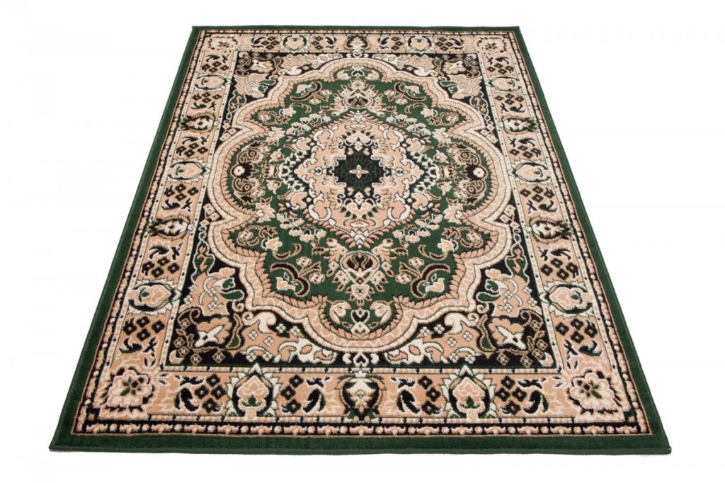 Alfombra Atlas Verde Beige Tradicional Rosetón Medallón