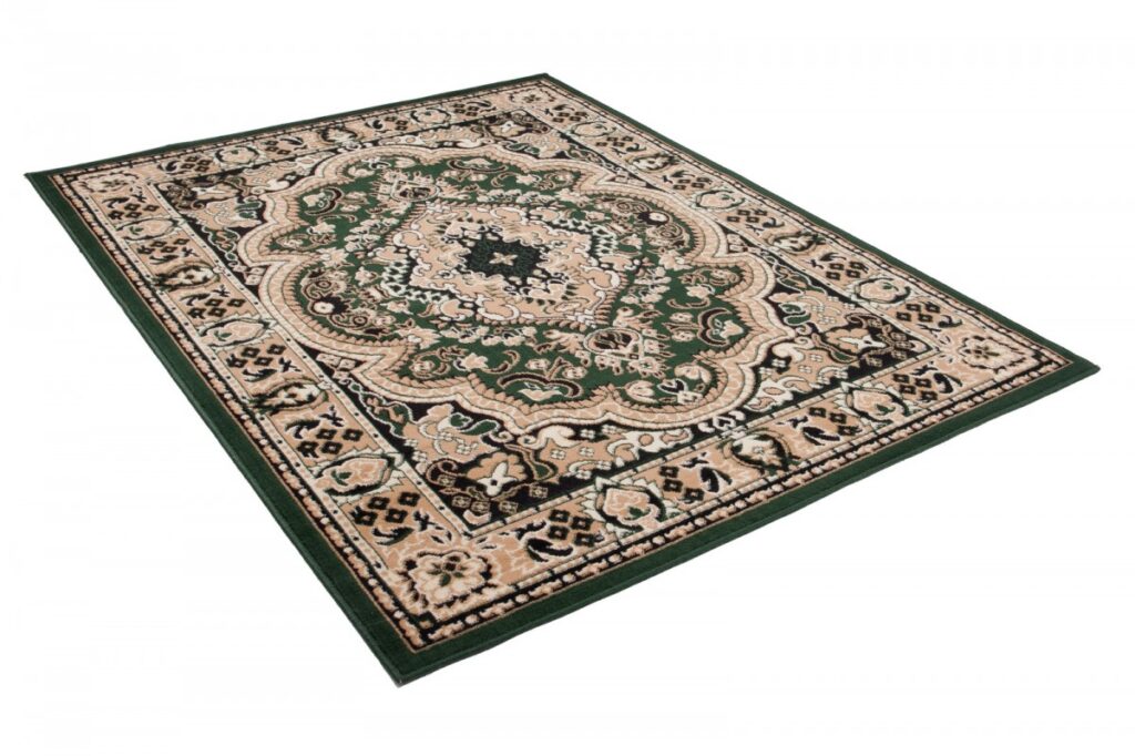 Alfombra Atlas Verde Beige Tradicional Rosetón Medallón