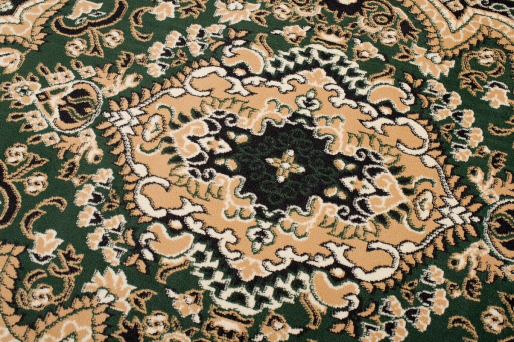 Alfombra Atlas Verde Beige Tradicional Rosetón Medallón