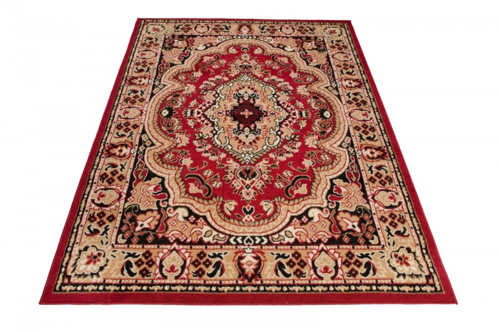 Alfombra Atlas Rojo Beige Tradicional Medallón