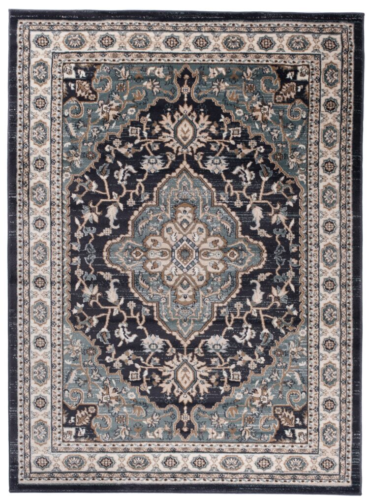 Alfombra Colorado Tradicional Negro Azul Ornamental