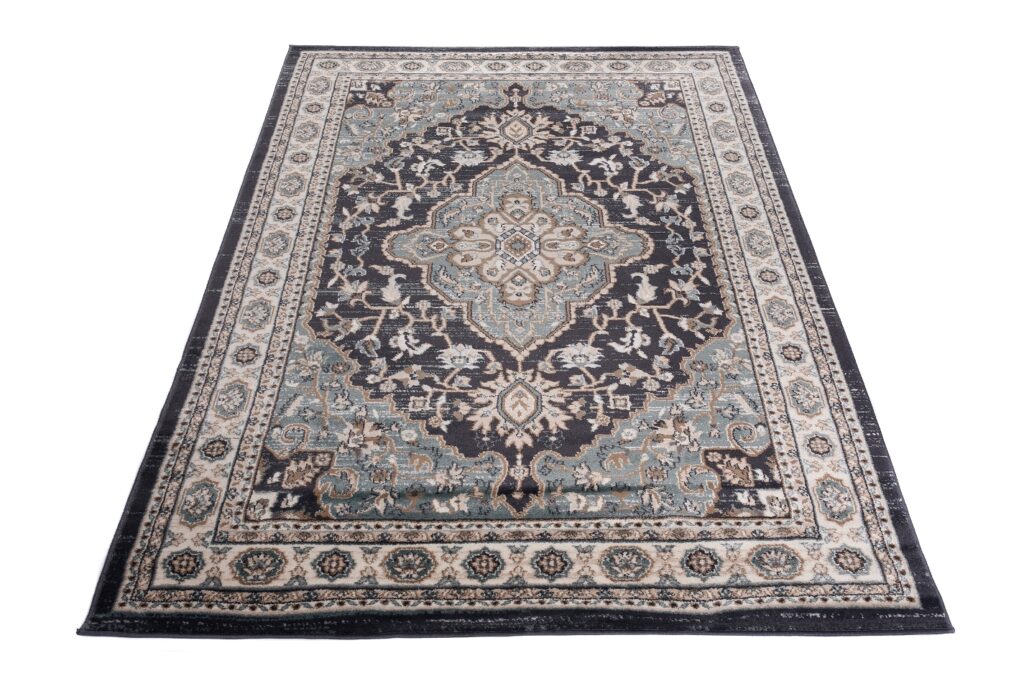 Alfombra Colorado Tradicional Negro Azul Ornamental