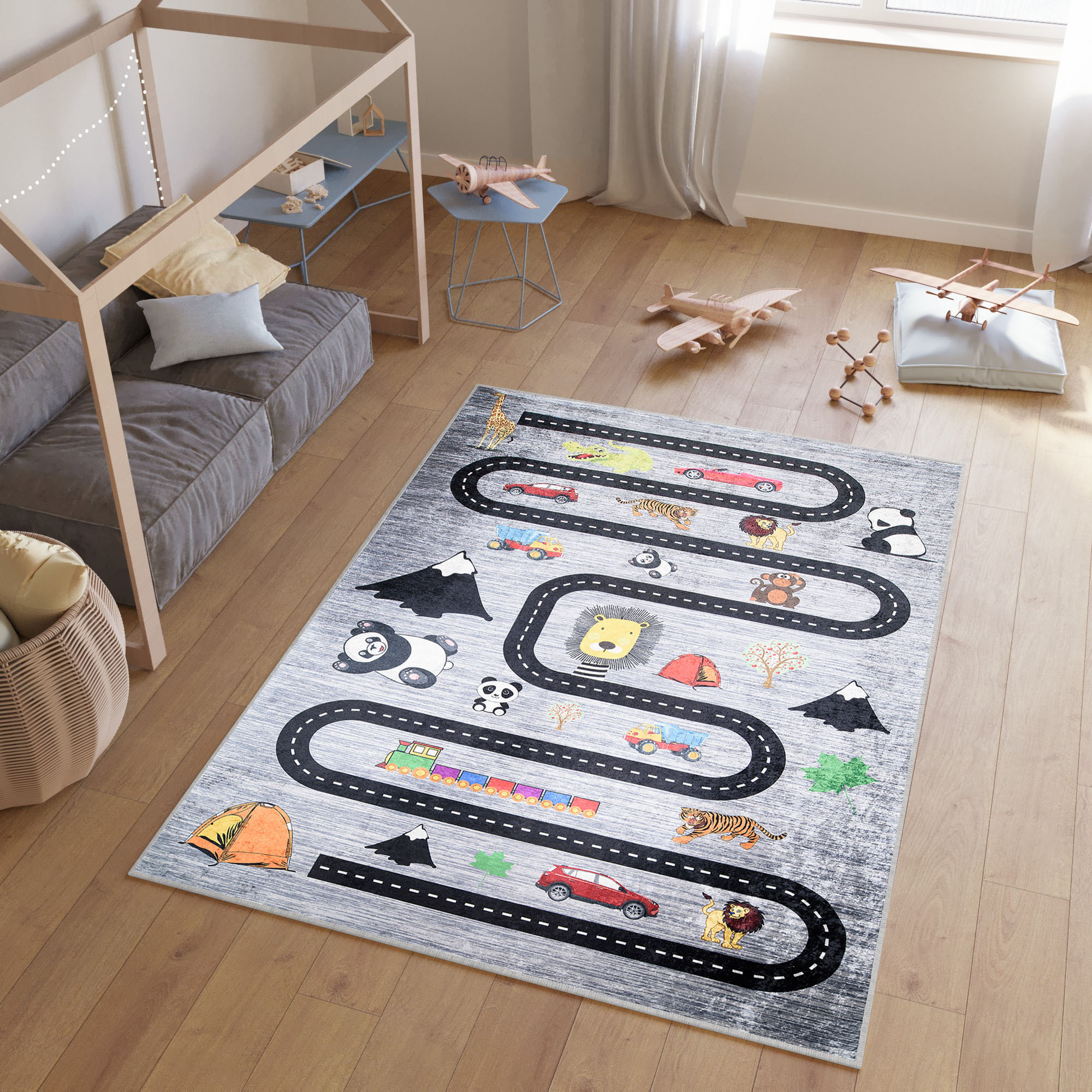 Alfombra Infantil Emma Gris Carretera Antideslizante