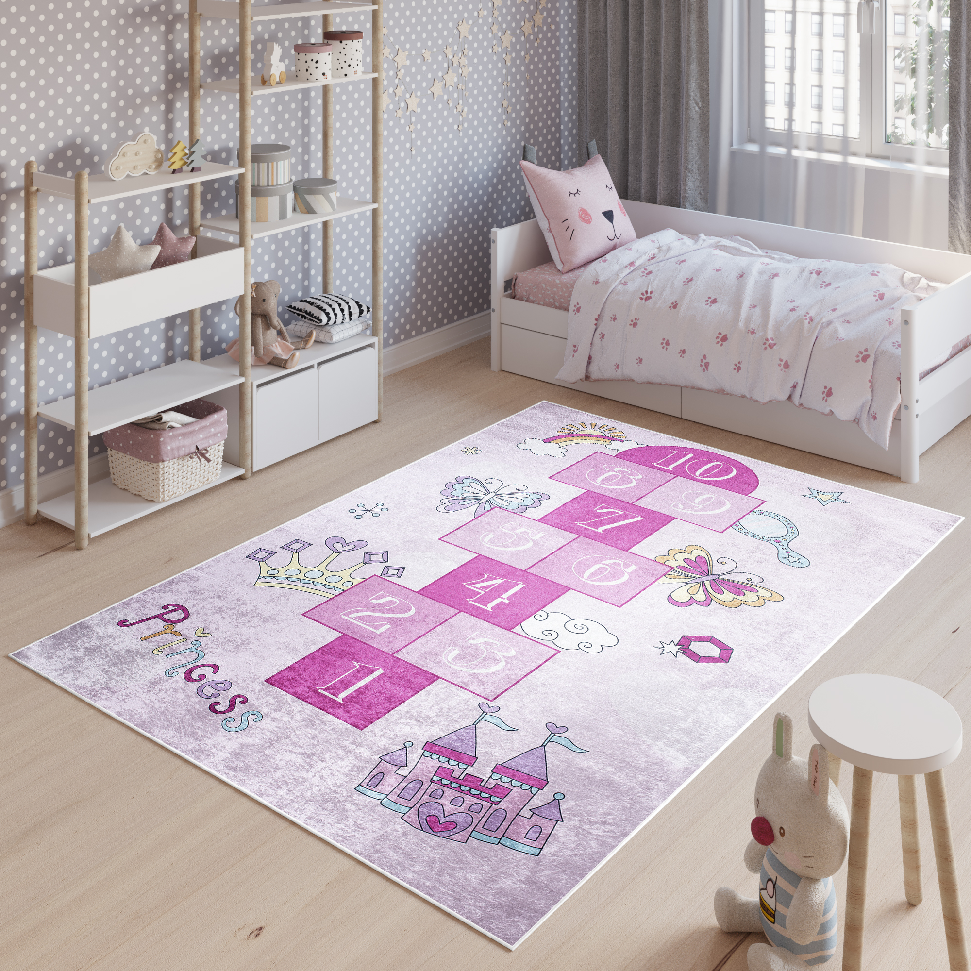 Alfombra Infantil Emma Rosa Rayuela Antideslizante