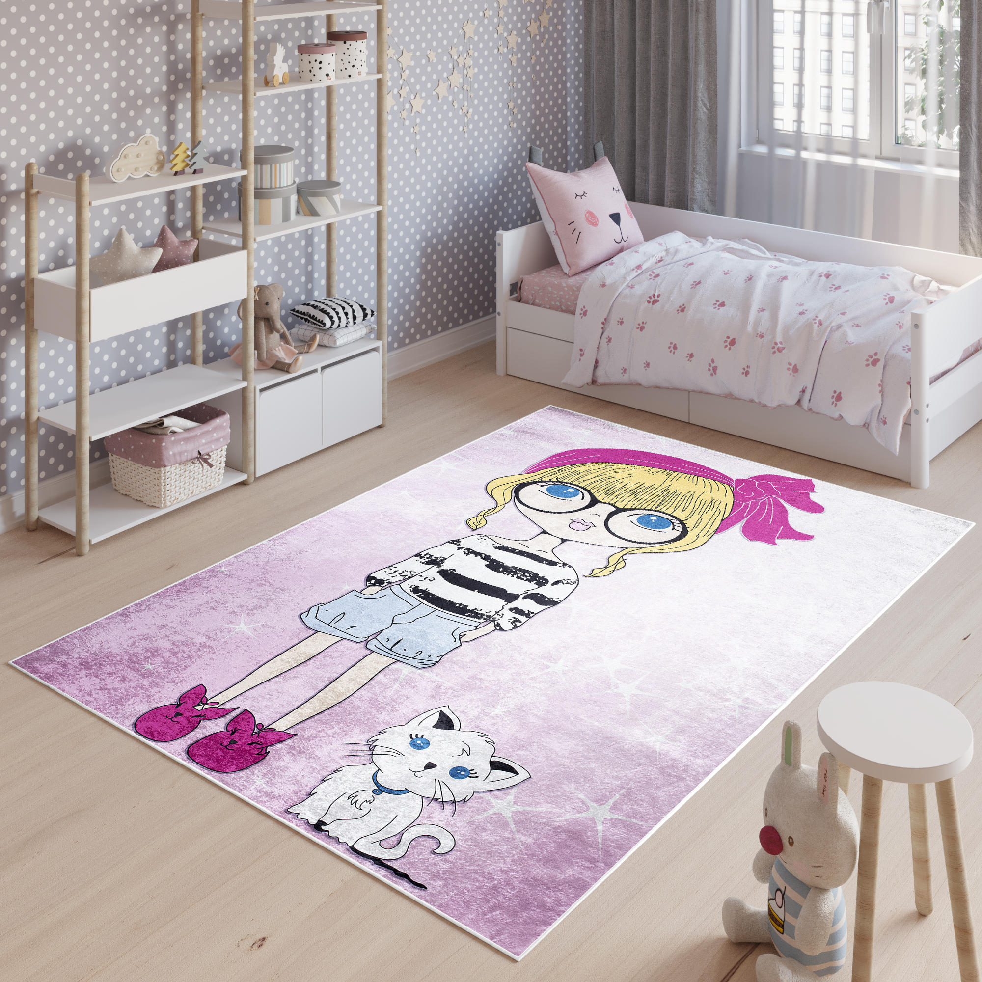 Alfombra Infantil Emma Rosa Niña Gato