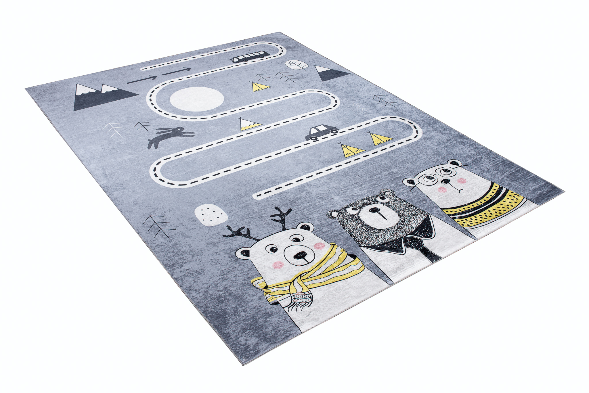 Alfombra Infantil Emma Gris Ositos Carretera Antideslizante