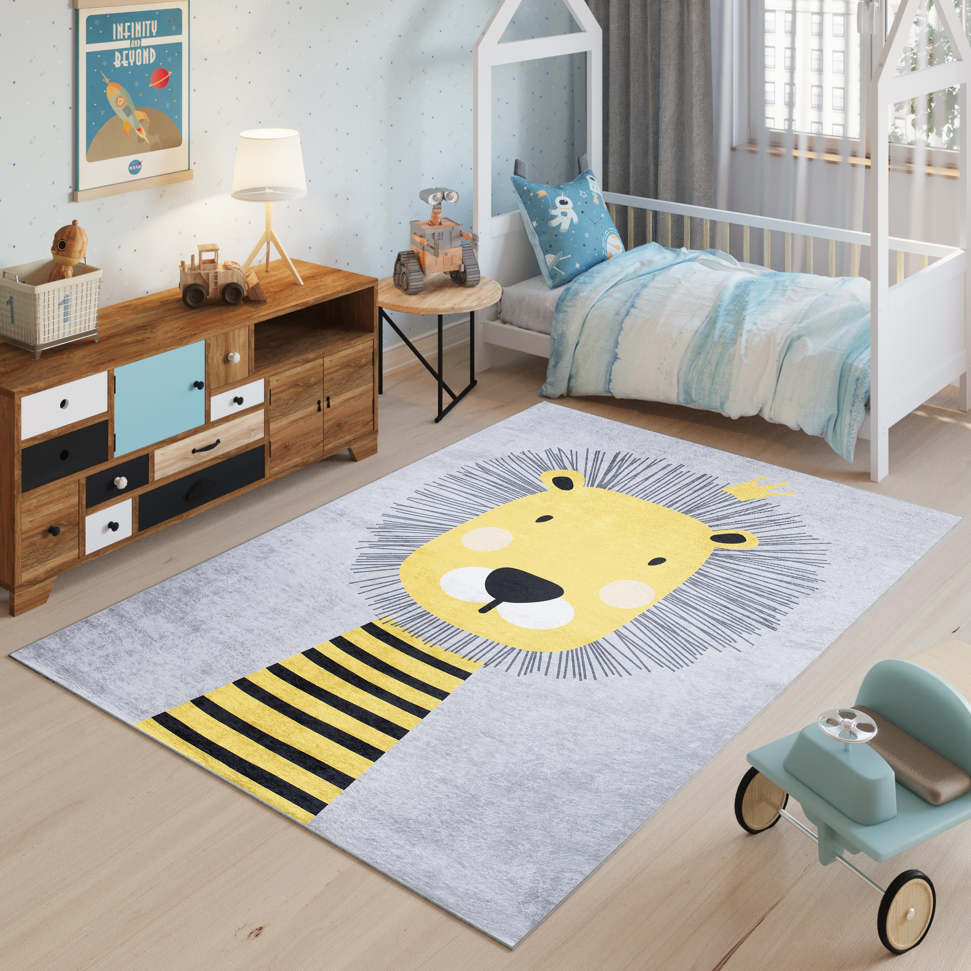 Alfombra Infantil Emma Gris Amarillo León Antideslizante