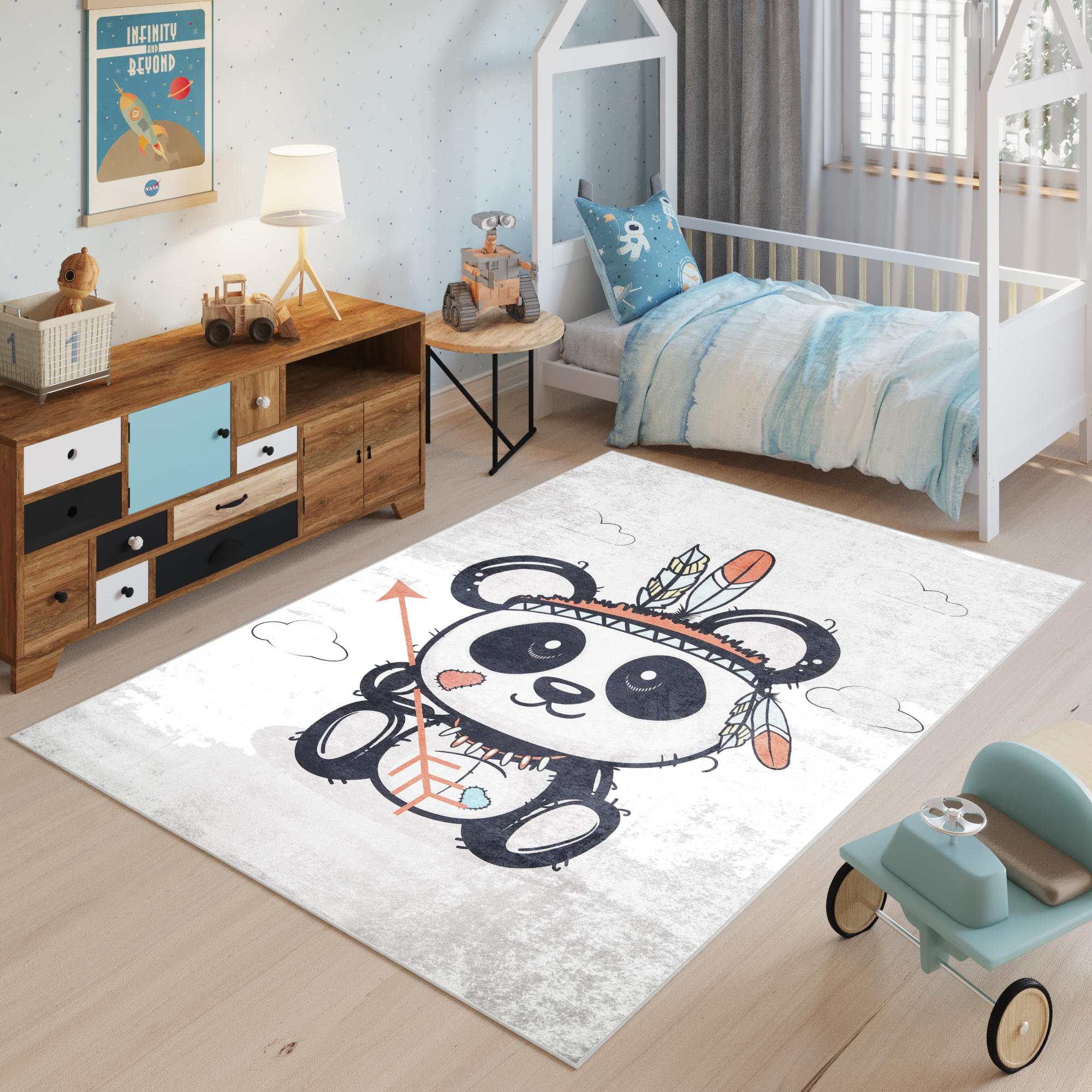Alfombra Infantil Emma Gris Desgastado Panda