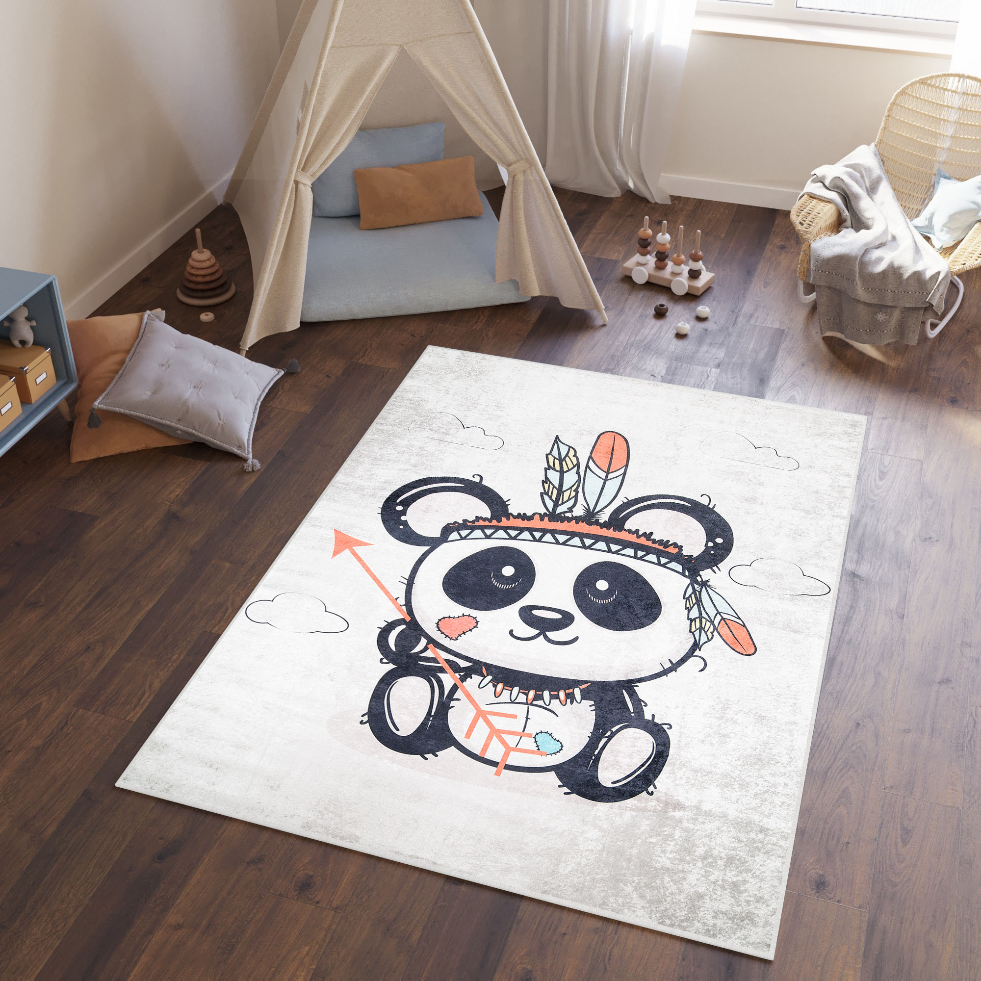 Alfombra Infantil Emma Gris Desgastado Panda