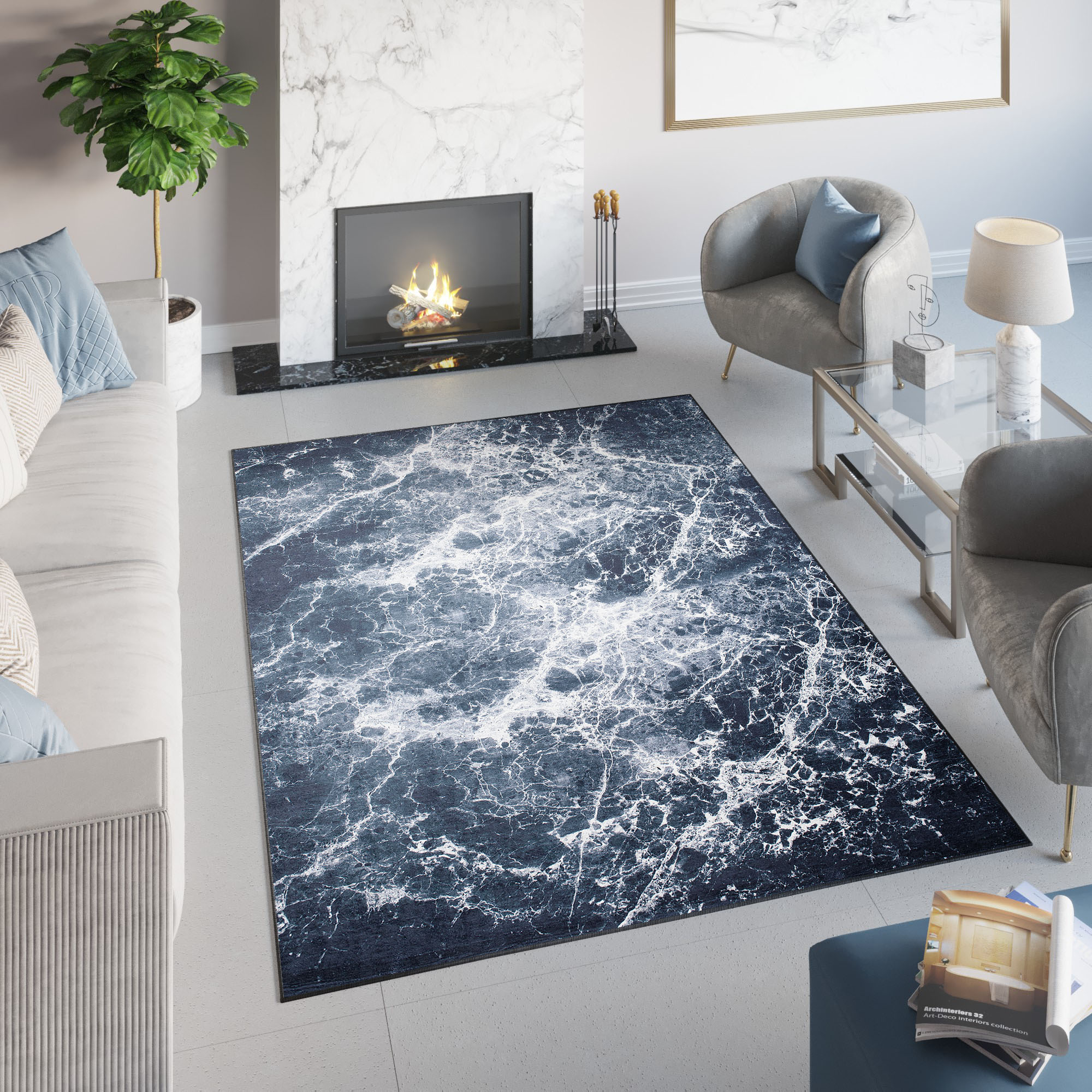 Alfombra Toscana Gris Azul Marino Mármol Claro
