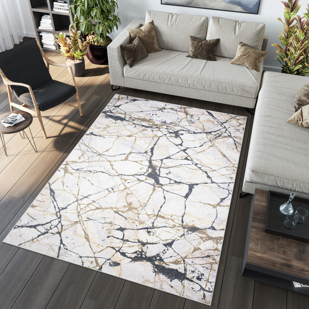 Alfombra Toscana Crema Dorado Negro Mármol